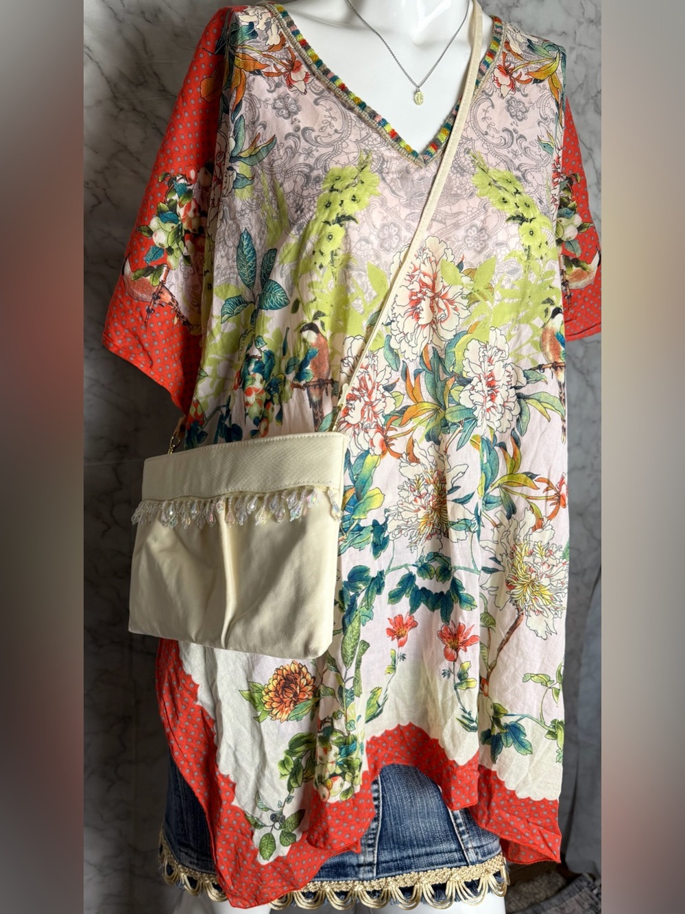 Johnny Was Multicolor Floral Spring Summer Tunic One Size Fits All - Picture 13 of 14